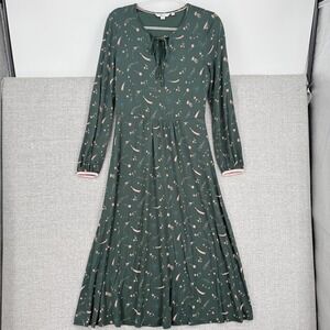 Boden Dress Womens 4 Green Celestial Star Print Midi Long Sleeve Fit & Flare